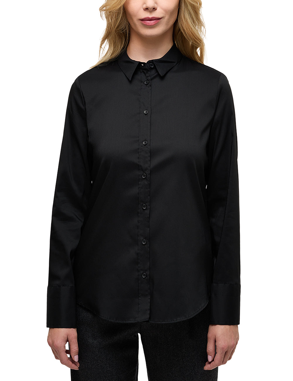 ETERNA FITTED Performance Shirt Langarm Bluse - Midnight Twill Black - 5377-39-DF04 von Eterna