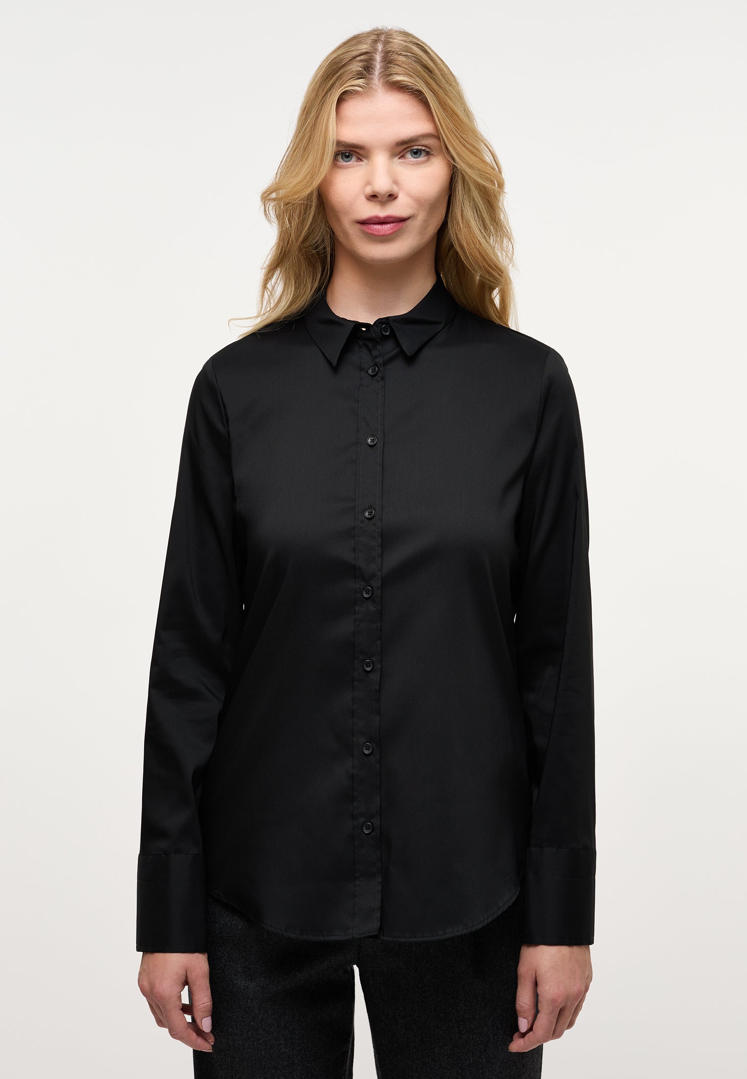 ETERNA FITTED Performance Shirt Langarm Bluse - Midnight Twill Black - 5377-39-DF04 von Eterna