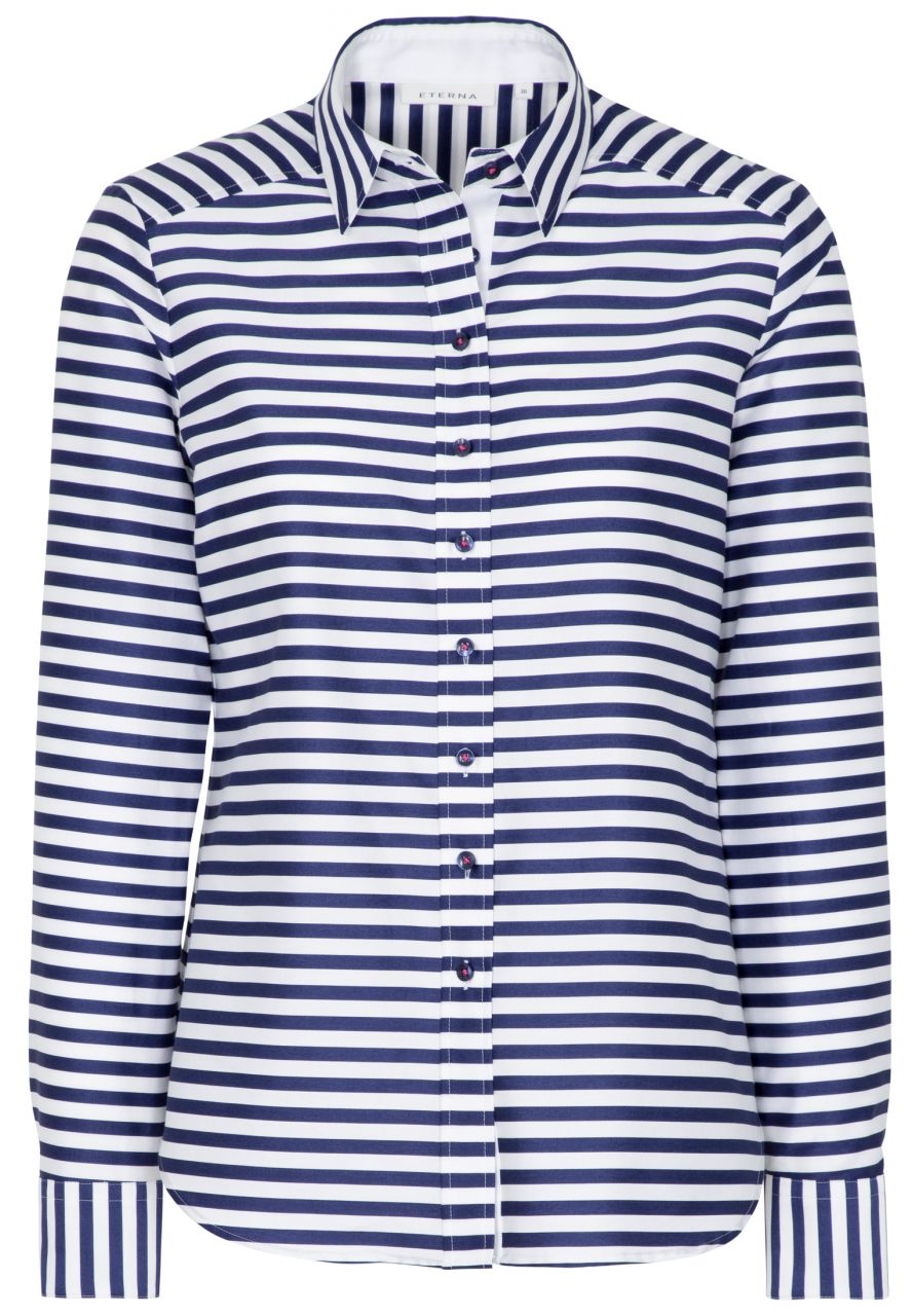 ETERNA MODERN CLASSIC Langarm Bluse - Deep Navy Stripe - 6094 D348.19