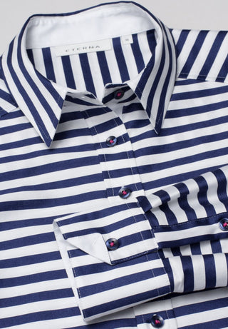 ETERNA MODERN CLASSIC Langarm Bluse - Deep Navy Stripe - 6094 D348.19