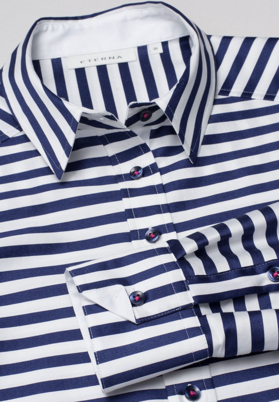 ETERNA MODERN CLASSIC Langarm Bluse - Deep Navy Stripe - 6094 D348.19