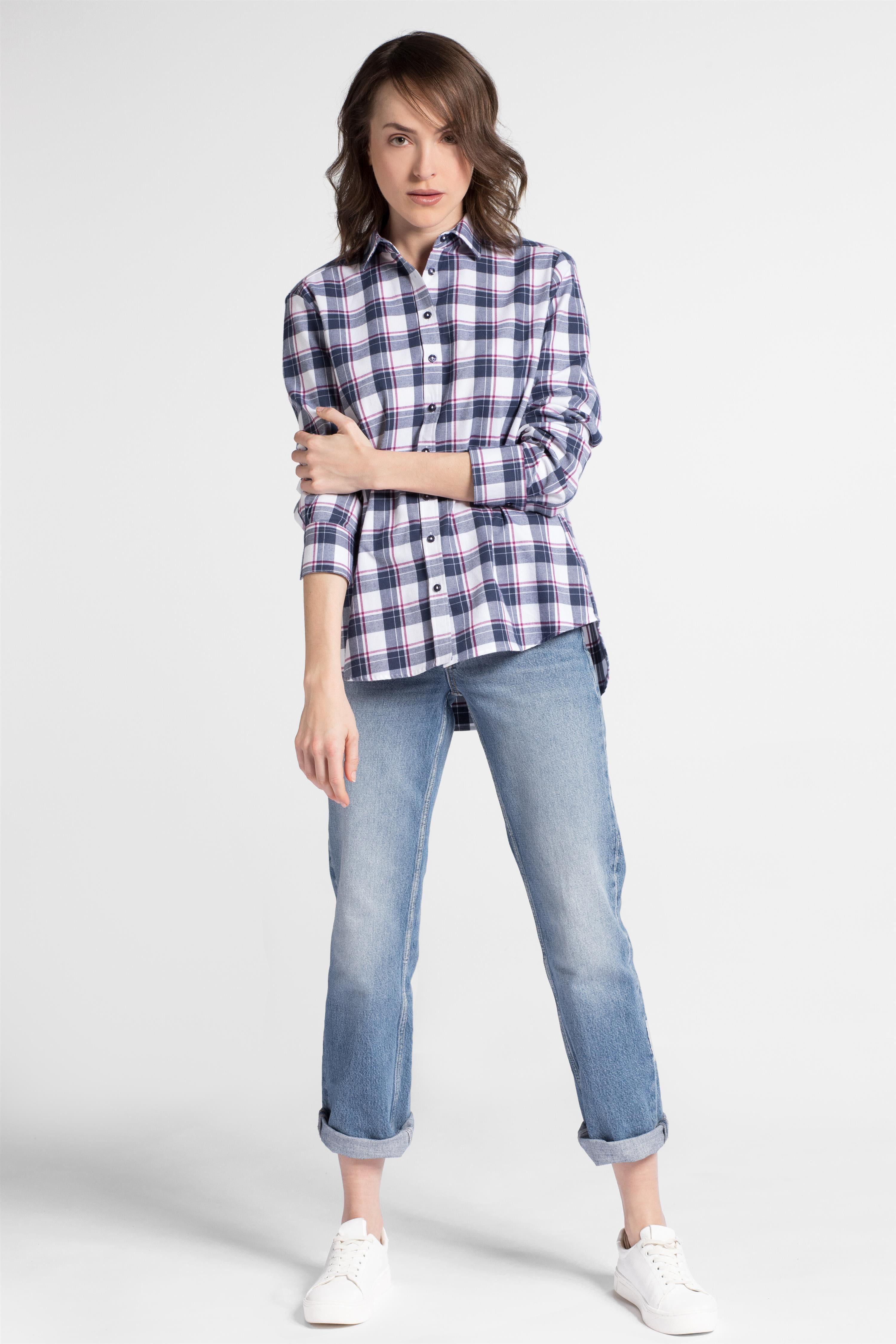 ETERNA MODERN CLASSIC Flanell Bluse - Blueberry Checkboard - 6268 D614.19