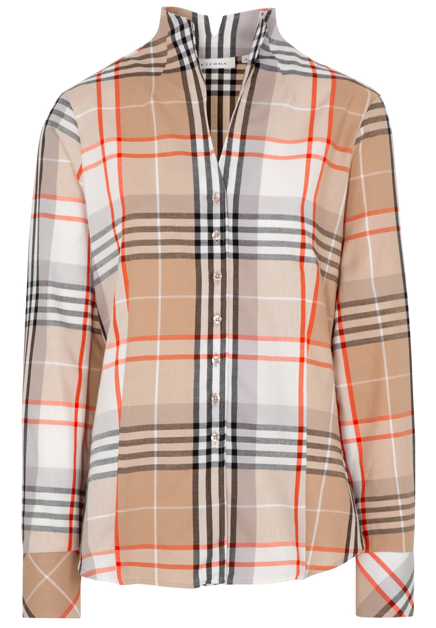 ETERNA REGULAR FIT Langarm Flanell Bluse - Tangerine Tartan Beige - 6321-81-D775