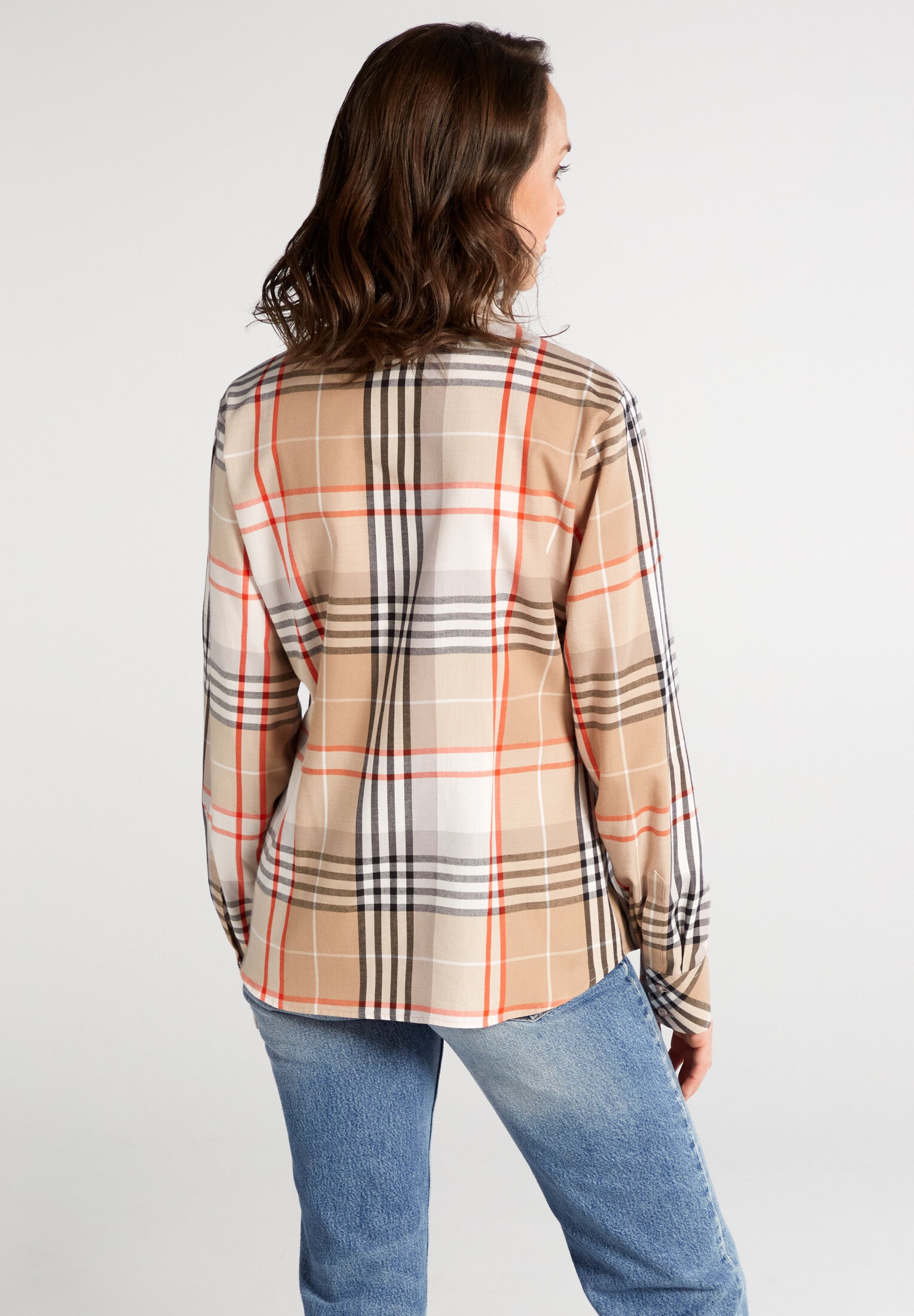 ETERNA REGULAR FIT Langarm Flanell Bluse - Tangerine Tartan Beige - 6321-81-D775 von Eterna