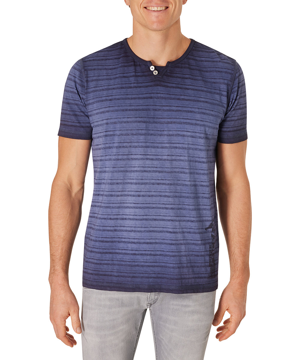 PIONEER Henley Kurzarm T-Shirt - Starlit Indigo Stripe - 60093 2000.6872