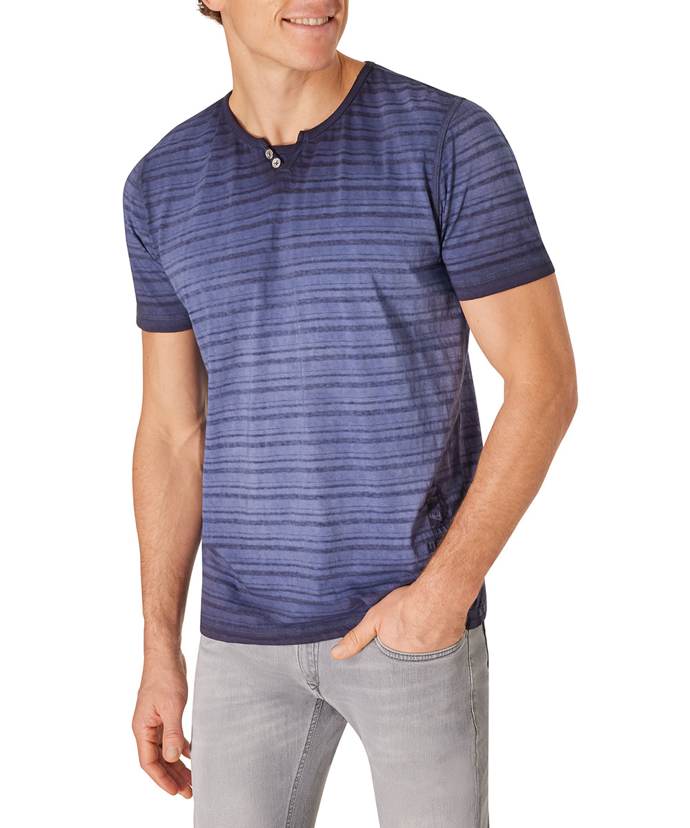 PIONEER Henley Kurzarm T-Shirt - Starlit Indigo Stripe - 60093 2000.6872 von Pioneer