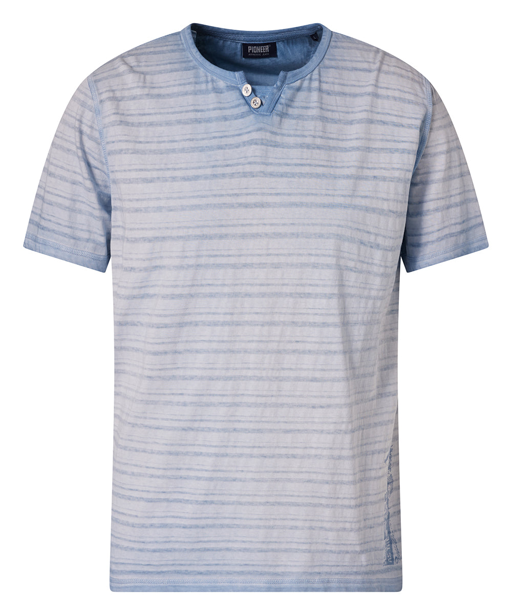 PIONEER Kurzarm T-Shirt Henley - Glacier Stripe Wash - 60093 2000.6877