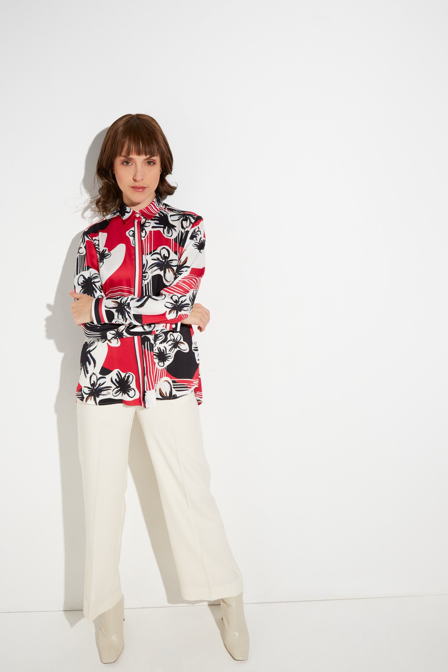 ETERNA Loose Fit Langarm Bluse - Ruby Bloom Stripe - 7424-54-D932