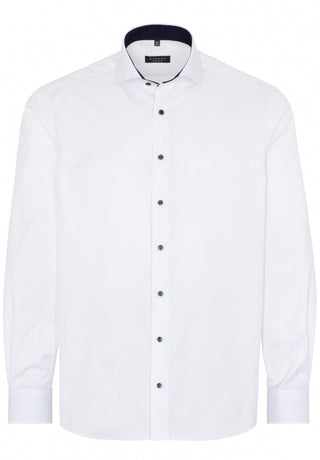eterna comfort fit chemise à manches longues en sergé blanc-noir moderne 8819-00-e15v