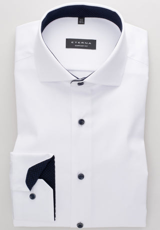 eterna comfort fit chemise à manches longues en sergé blanc-noir moderne 8819-00-e15v