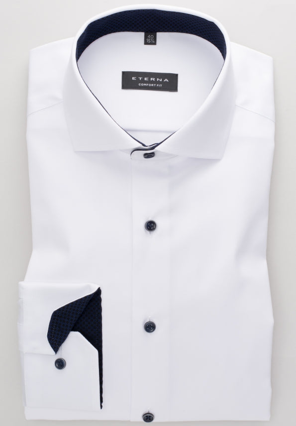 eterna comfort fit chemise à manches longues en sergé blanc-noir moderne 8819-00-e15v von Eterna