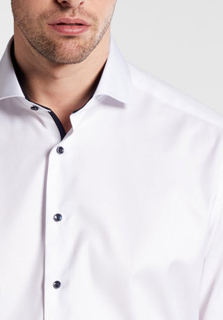 eterna comfort fit chemise à manches longues en sergé blanc-noir moderne 8819-00-e15v