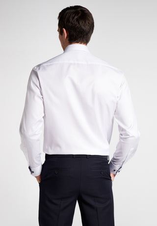 eterna comfort fit chemise à manches longues en sergé blanc-noir moderne 8819-00-e15v