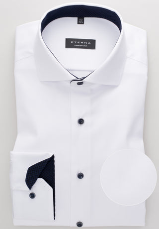 eterna comfort fit chemise à manches longues en sergé blanc-noir moderne 8819-00-e15v