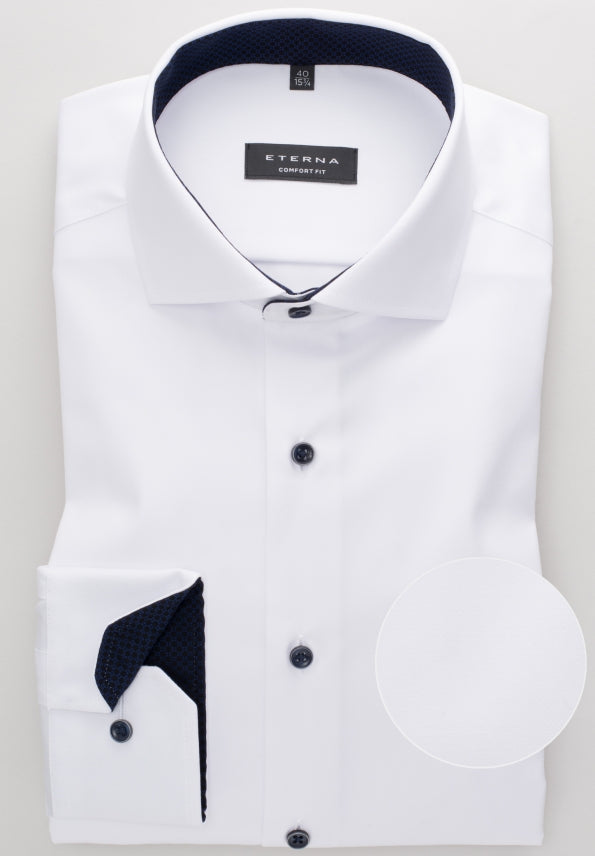 eterna comfort fit chemise à manches longues en sergé blanc-noir moderne 8819-00-e15v von Eterna