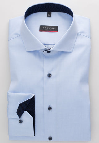 eterna modern fit chemise de couverture en sergé à manches longues bleu clair 8819-10-x15v
