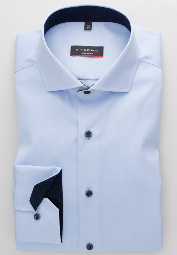 eterna modern fit chemise de couverture en sergé à manches longues bleu clair 8819-10-x15v von Eterna