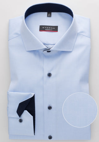 eterna modern fit chemise de couverture en sergé à manches longues bleu clair 8819-10-x15v