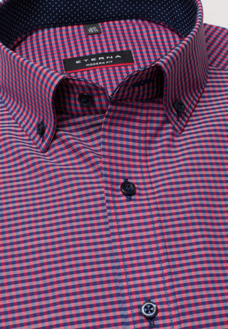ETERNA MODERN FIT Kurzarm Hemd - Burgundy Navy Check - 8913-58-C143
