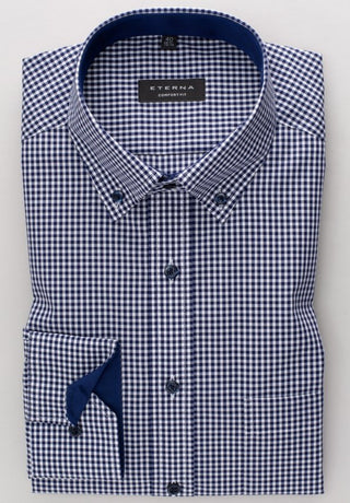 ETERNA Comfort Fit Langarm Hemd - Blue Granite Check - 8914-16-E144
