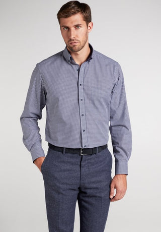 ETERNA Comfort Fit Langarm Hemd - Blue Granite Check - 8914-16-E144