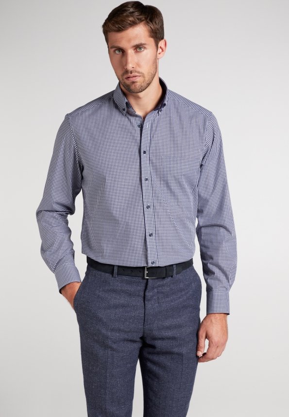 ETERNA Comfort Fit Langarm Hemd - Blue Granite Check - 8914-16-E144