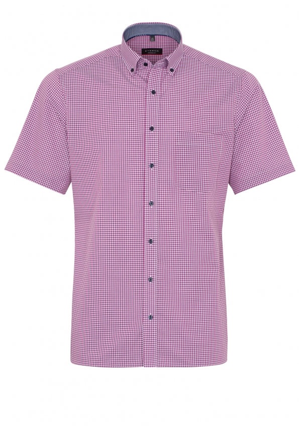 ETERNA MODERN FIT Kurzarm Hemd - Raspberry Check Teal - 8914-52-C143