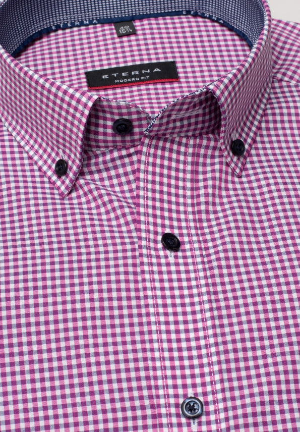 ETERNA MODERN FIT Kurzarm Hemd - Raspberry Check Teal - 8914-52-C143 von Eterna