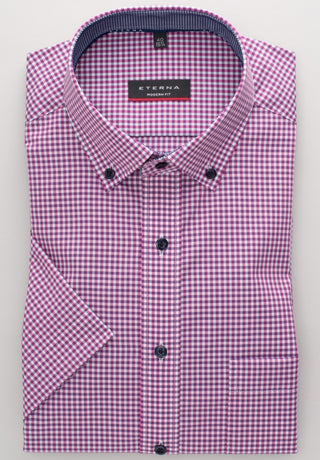 ETERNA MODERN FIT Kurzarm Hemd - Raspberry Check Teal - 8914-52-C143