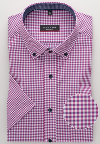 ETERNA MODERN FIT Kurzarm Hemd - Raspberry Check Teal - 8914-52-C143