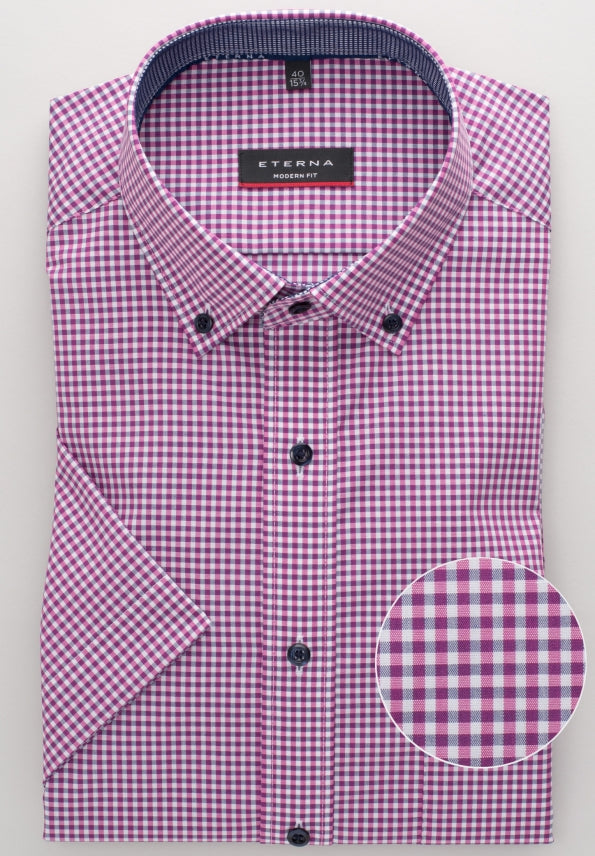 ETERNA MODERN FIT Kurzarm Hemd - Raspberry Check Teal - 8914-52-C143 von Eterna