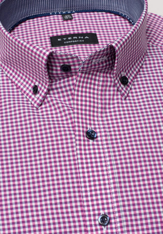 ETERNA COMORT FIT Kurzarm Hemd - Raspberry Check Navy - 8914-52-K144