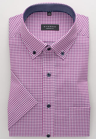 ETERNA COMORT FIT Kurzarm Hemd - Raspberry Check Navy - 8914-52-K144