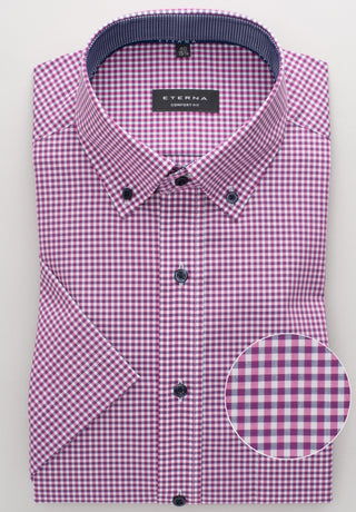 ETERNA COMORT FIT Kurzarm Hemd - Raspberry Check Navy - 8914-52-K144
