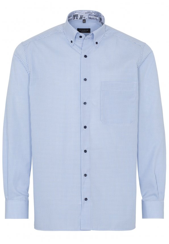 ETERNA COMFORT FIT Langarm Hemd - Coastal Gingham Blue - 8915-12-E14L