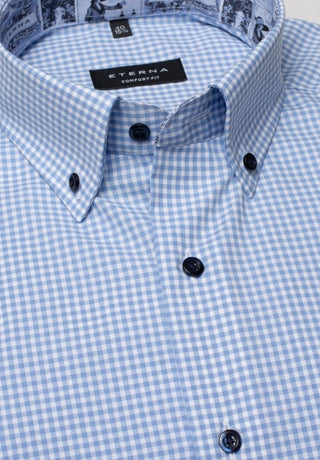 ETERNA COMFORT FIT Langarm Hemd - Coastal Gingham Blue - 8915-12-E14L