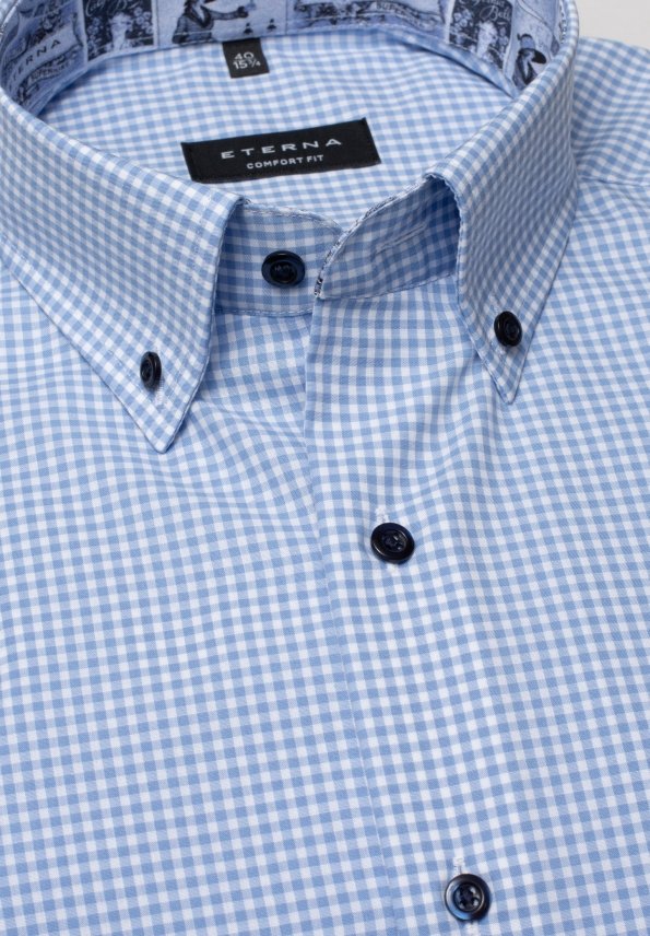 ETERNA COMFORT FIT Langarm Hemd - Coastal Gingham Blue - 8915-12-E14L von Eterna
