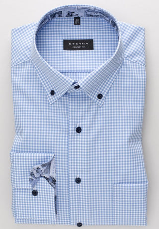 ETERNA COMFORT FIT Langarm Hemd - Coastal Gingham Blue - 8915-12-E14L
