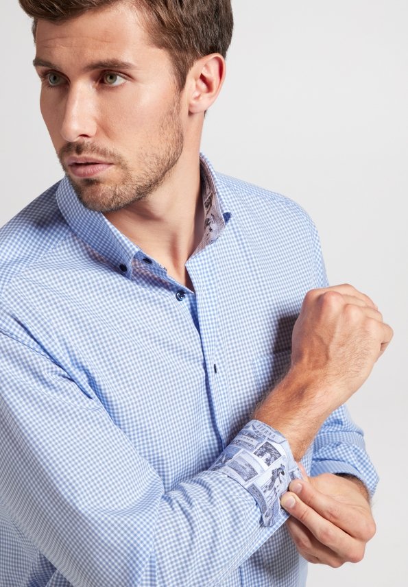 ETERNA COMFORT FIT Langarm Hemd - Coastal Gingham Blue - 8915-12-E14L von Eterna