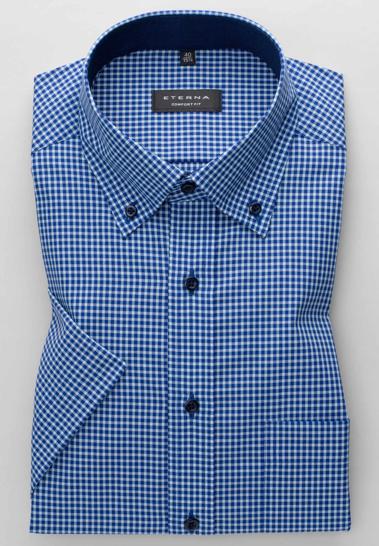 ETERNA COMFORT FIT Kurzarm Hemd - Coastal Gingham Sky - 8917-63-K144