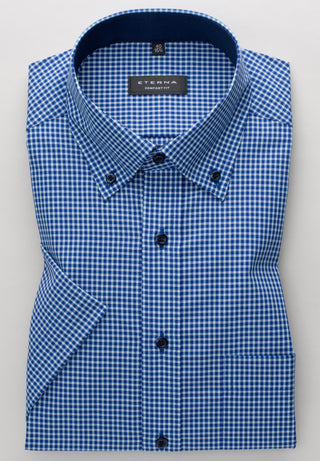 ETERNA COMFORT FIT Kurzarm Hemd - Coastal Gingham Sky - 8917-63-K144
