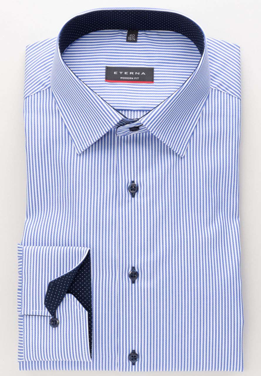 ETERNA MODERN FIT Langarm Hemd - Harbor Stripe Blue - 8992-16-X14P von Eterna