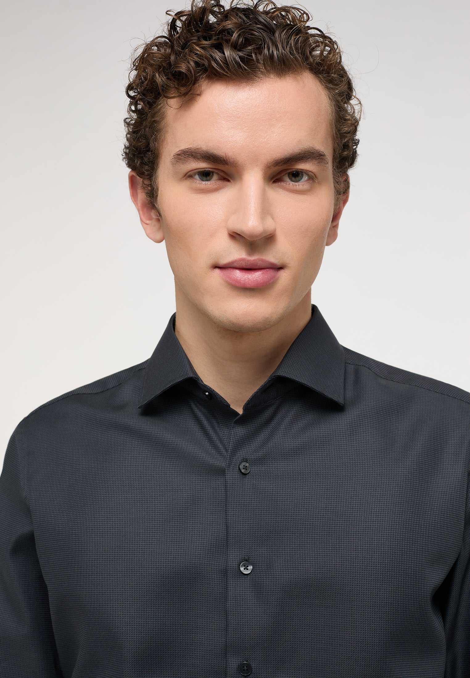 ETERNA SLIM FIT Langarm Hemd - Midnight Weave Grey - 3116-38-F159 von Eterna
