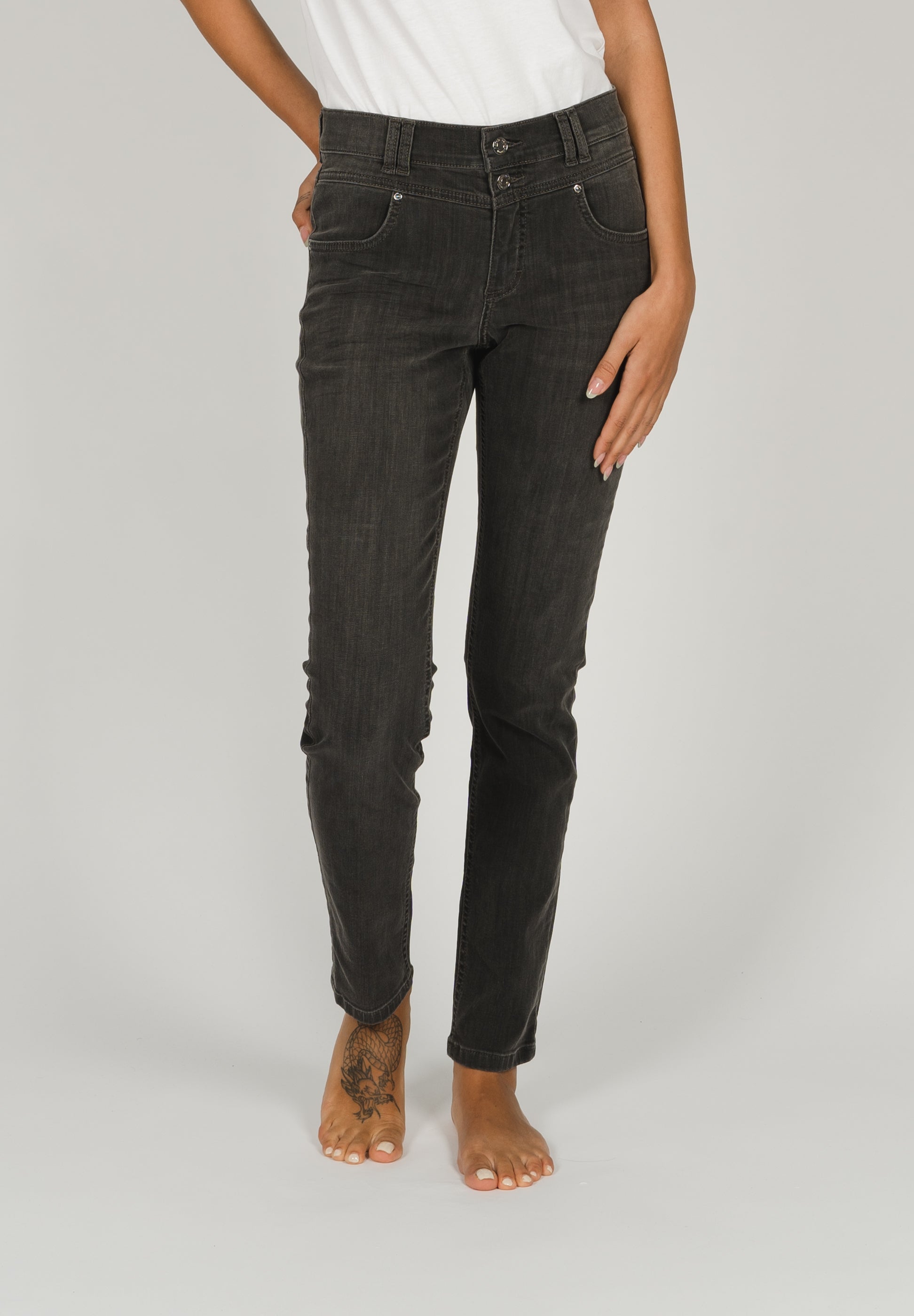 ANGELS Skinny Button Jeans - Smoky Slate Grey - 346 1203.1258 von Angels Jeans