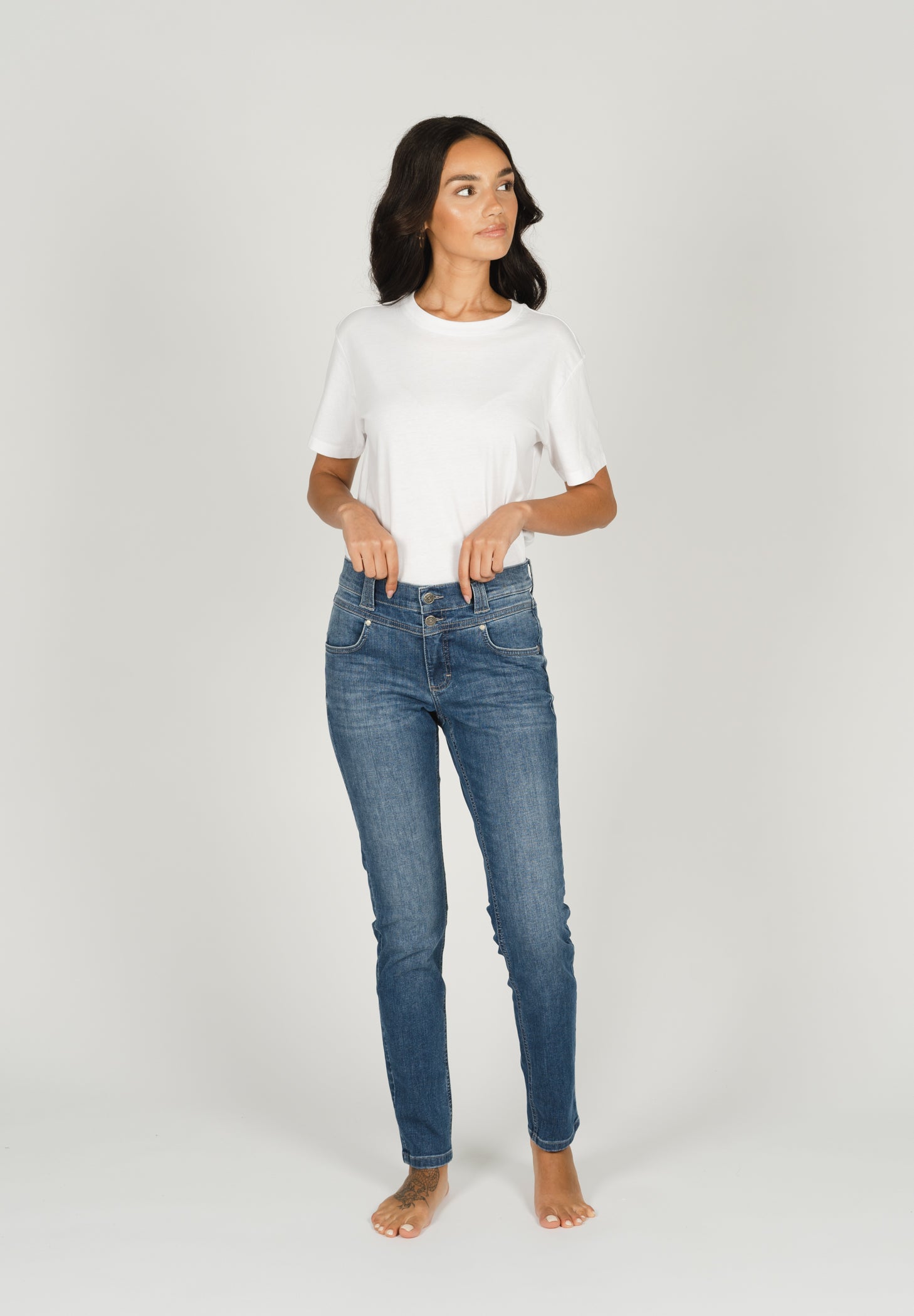 ANGELS Skinny Button Jeans - Sunwashed Coastal Blue - 346 1203.3358