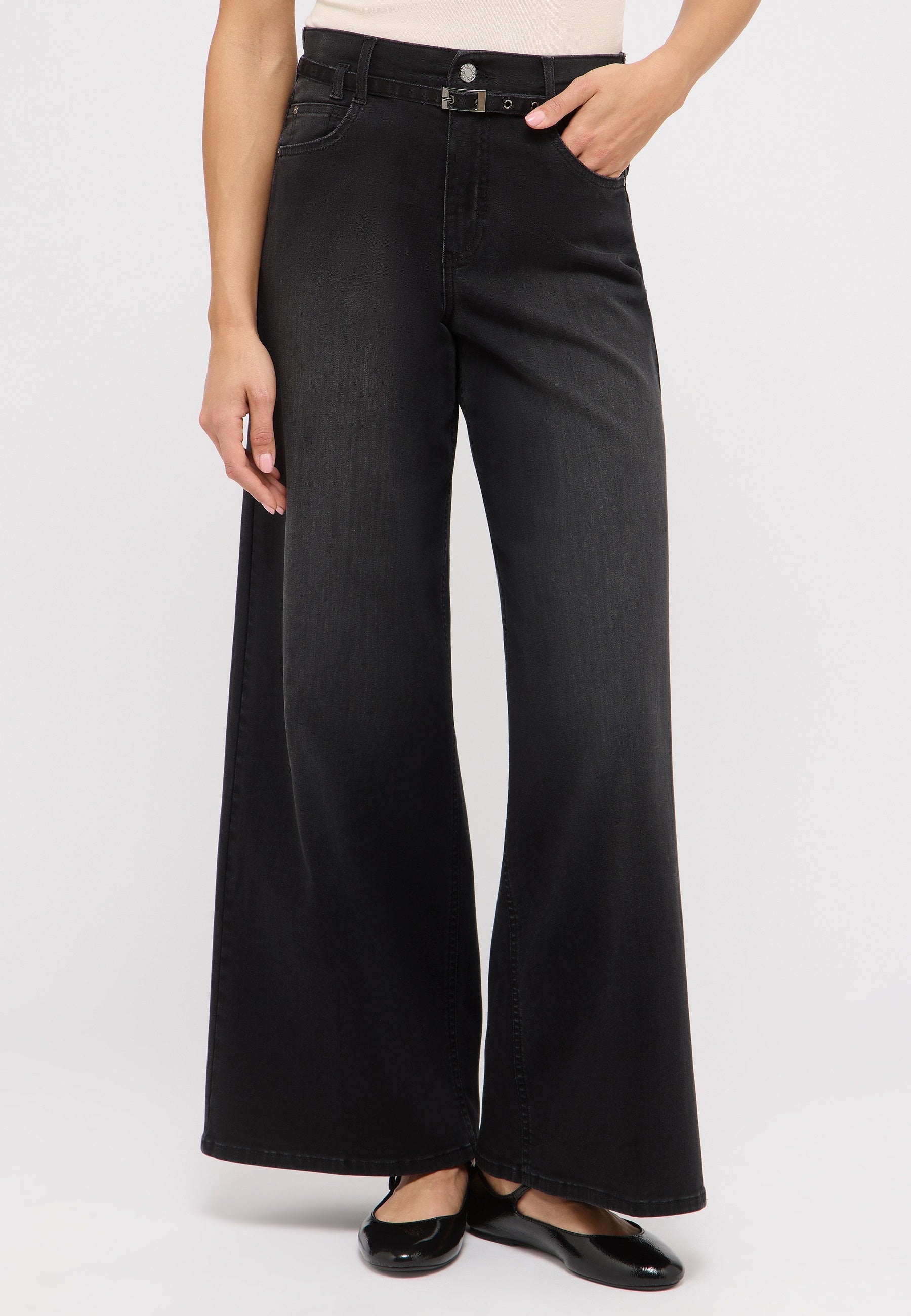 ANGELS Liva Belt Palazzo-Jeans - Smoky Obsidian - 346 2365.115 von Angels Jeans
