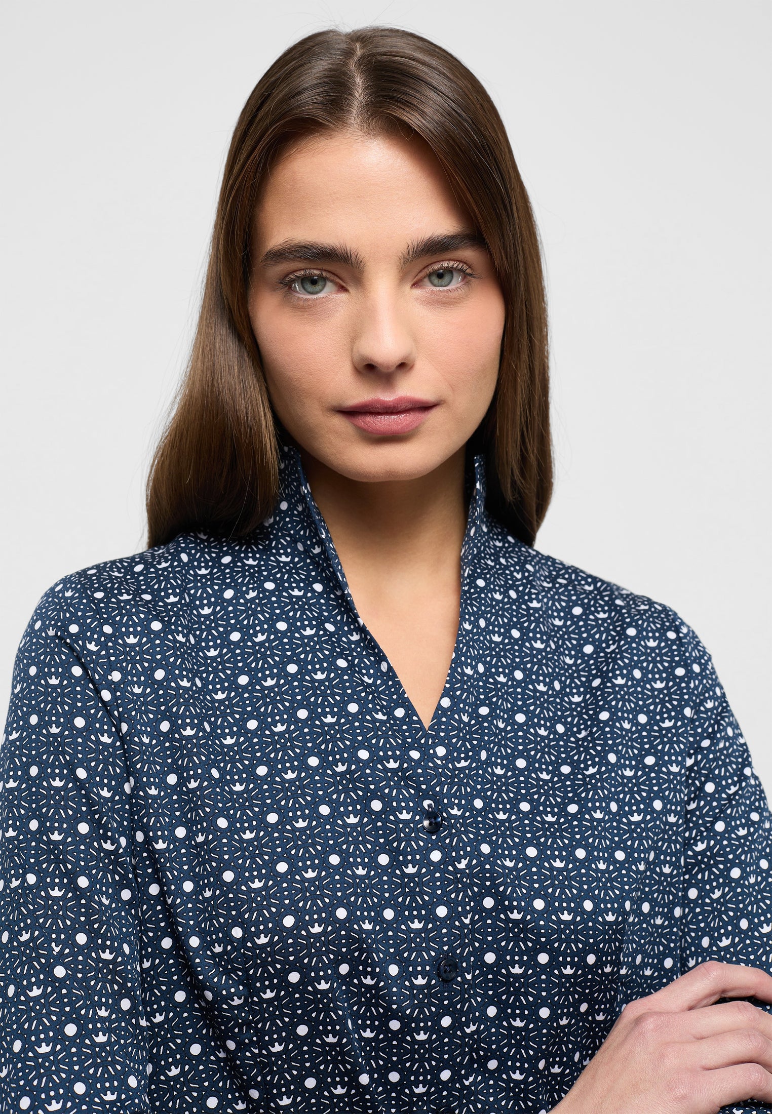 ETERNA REGULAR FIT Langarm Bluse - Ocean Dot Navy - 7199-18-D266 von Eterna