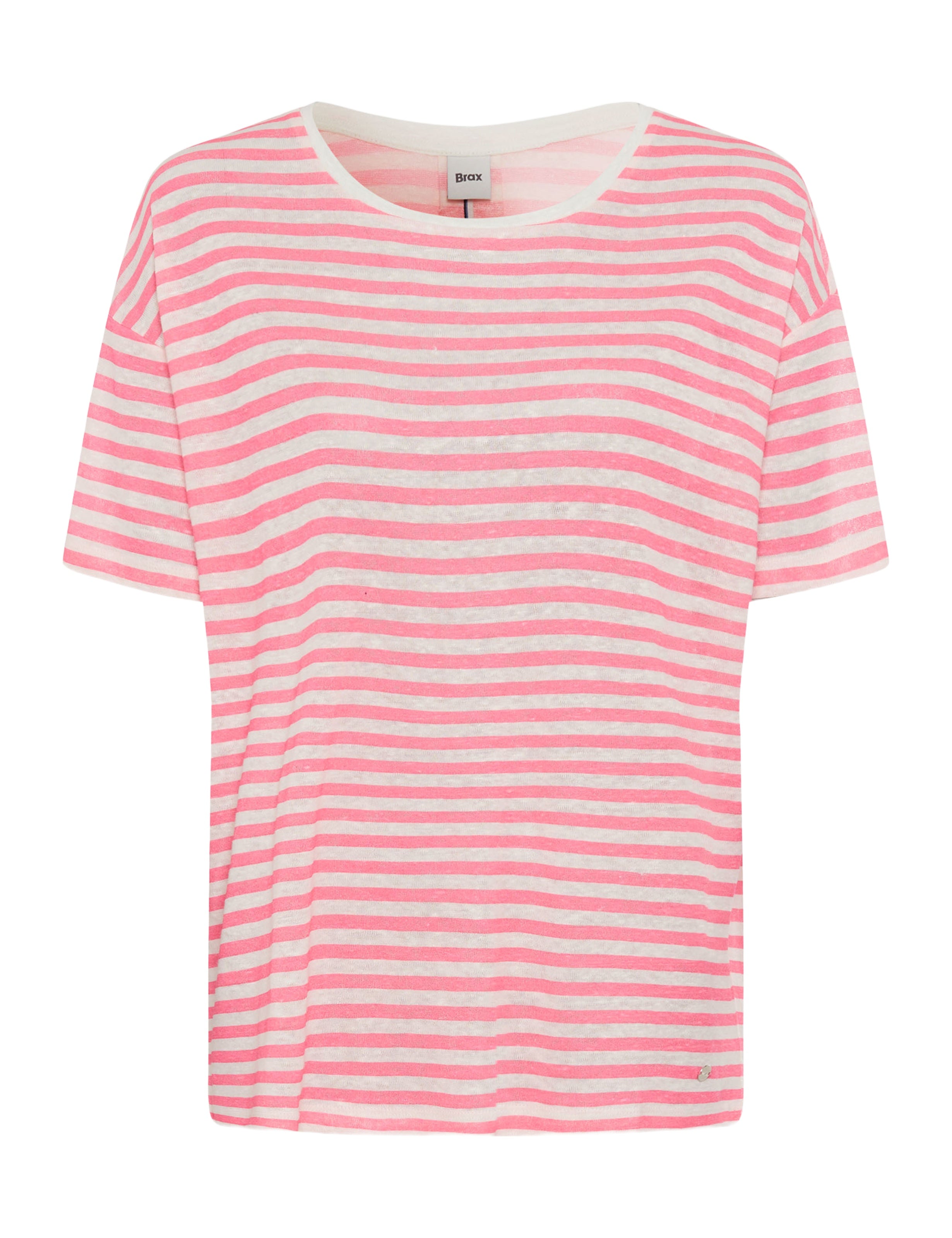 BRAX Candice Kurzarm T-Shirt - Coral Whisper Stripes - 90644700 36-7288-80
