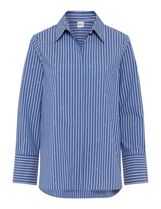 BRAX VIKI Langarm Bluse - Coastal Pinstripe Navy - 94122300 47-5708-22