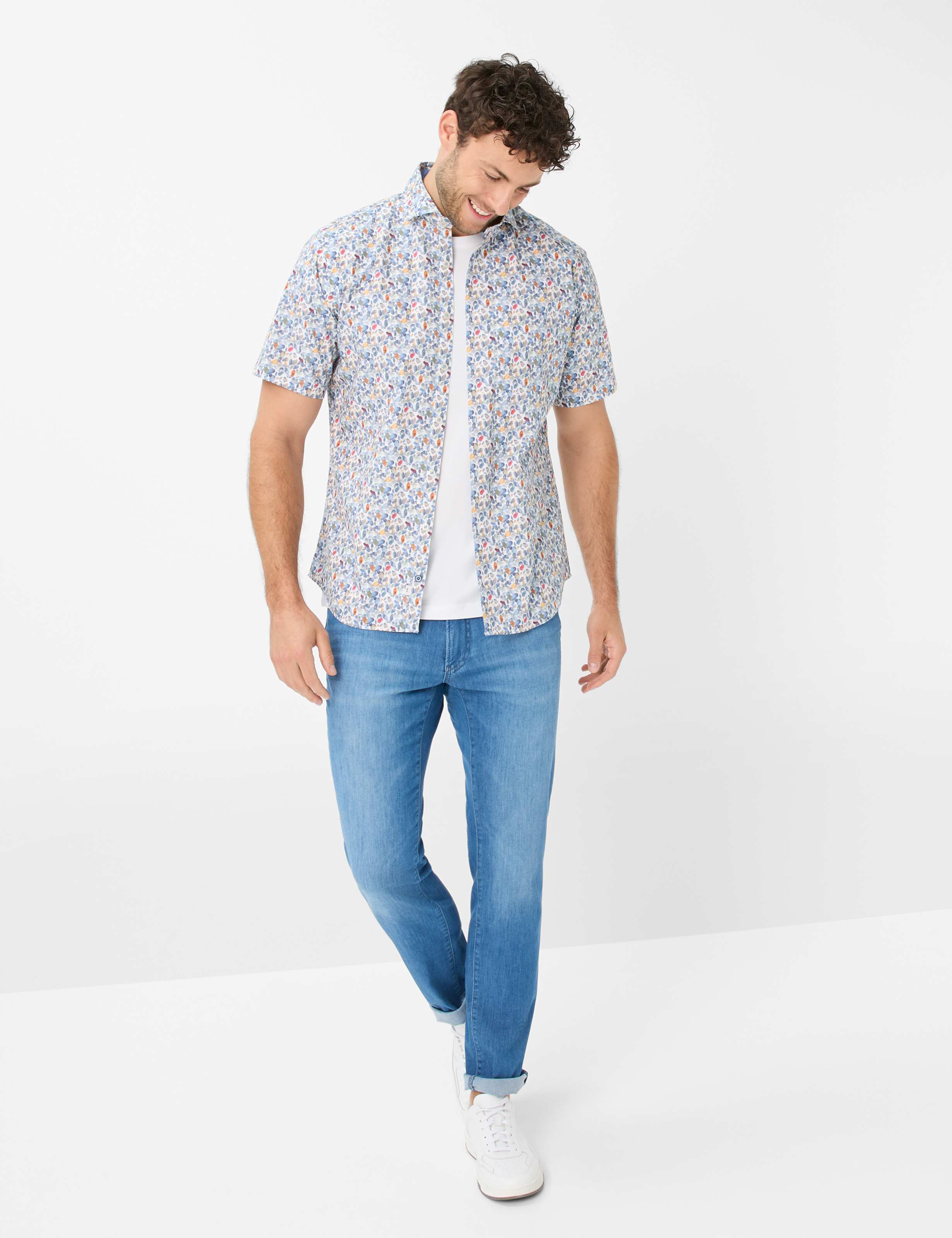 BRAX Hardy P Kurzarm Hemd - Riviera Speckled Blue - 74420600 46-3148-24 von BRAX